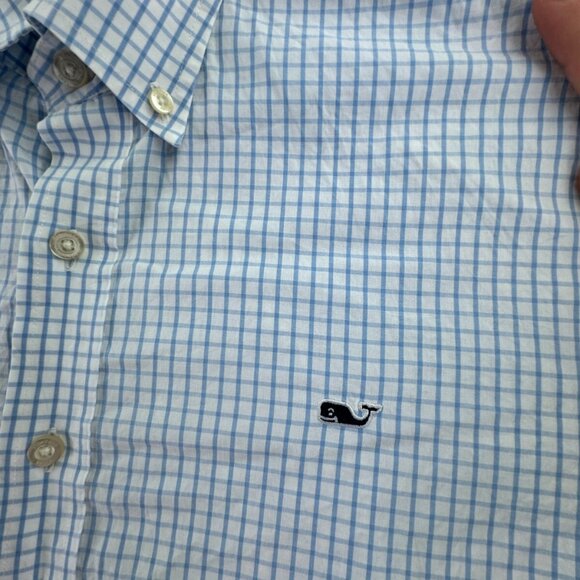 Vineyard Vines Long Sleeve Button Up Mens Slim Fit Whale Shirt Blue Check Large - Picture 10 of 16